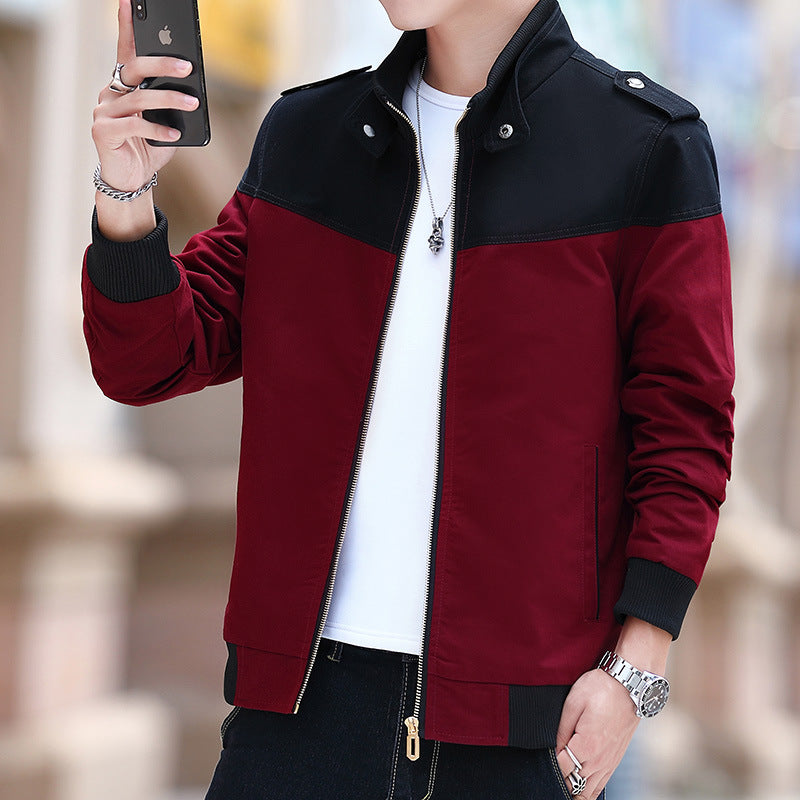 Chaqueta de Algodón con Cuello Alto y Bloques de Color para Hombre | Ideal para Primavera y Otoño
