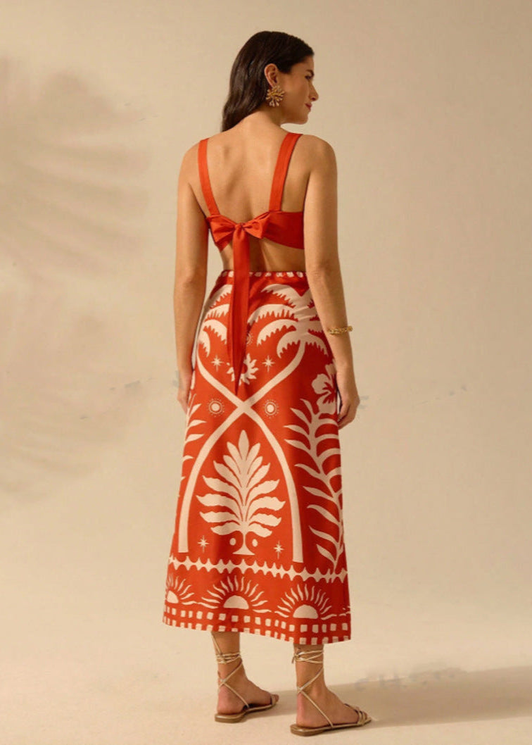 Conjunto de Top de Tirantes y Falda Larga con Estampado de Palmeras | Ideal para el Verano