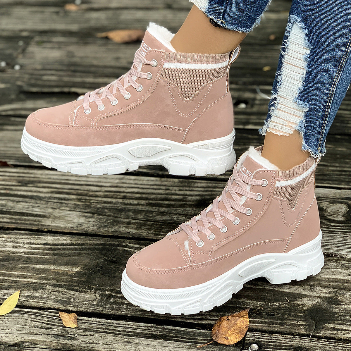 Botas de Tobillo Forradas con Fleece y Suela de Goma con Tacón de Cuña | Ideales para el Invierno