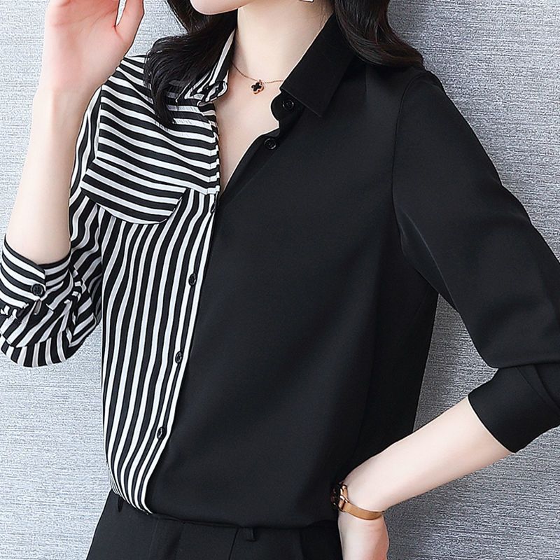 Camisa de Spandex a Rayas con Botones | Ideal para Primavera y Otoño