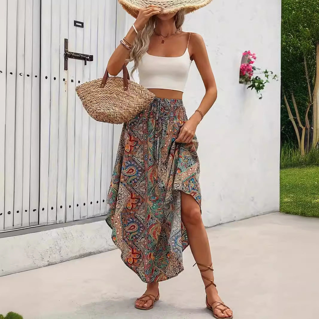 Falda Mid-Length A-Line Estampada con Detalle de Cordones | Ideal para Primavera y Otoño