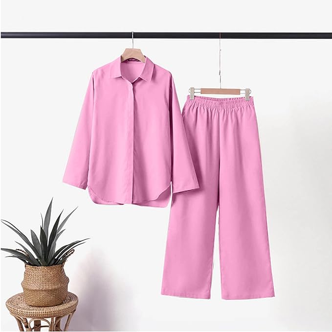 Conjunto de camisa de manga larga y pantalones de pierna ancha I Ideal para primavera y verano