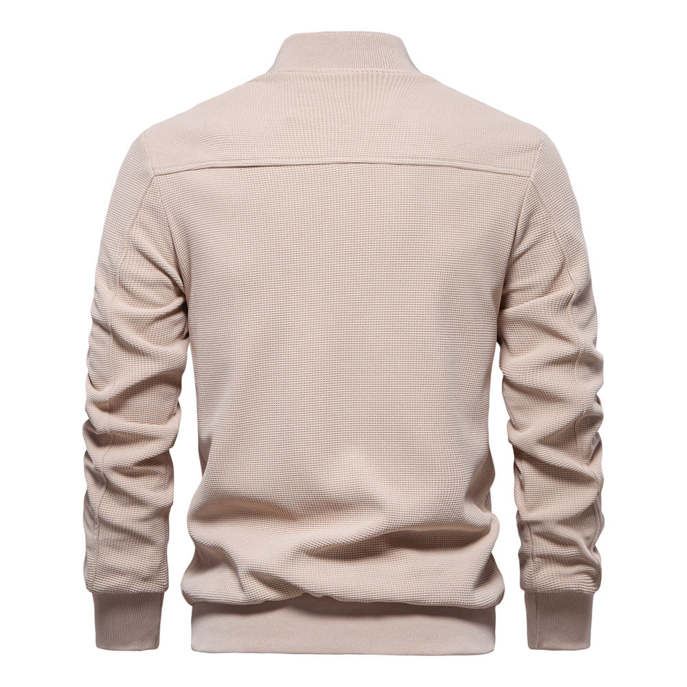 Chaqueta de Cuello Alto para Hombre en Color Sólido con Bolsillos de Cremallera | Ideal para Primavera y Otoño