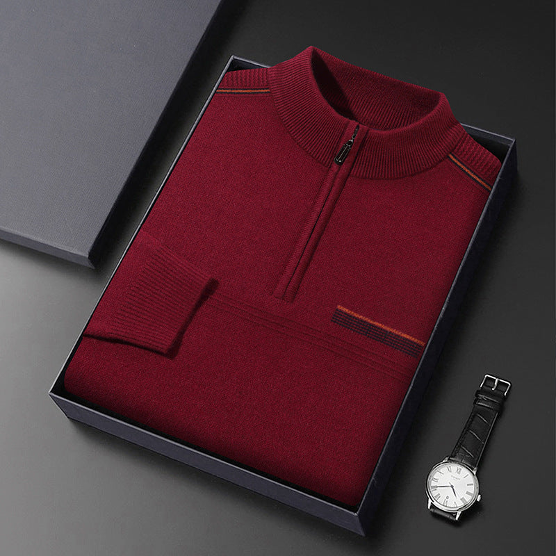 Suéter de Lana con Media Tortuga y Cremallera para Hombre, Ideal para Otoño e Invierno