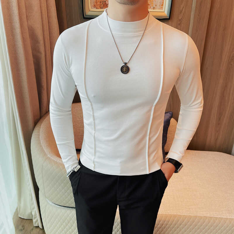 Camiseta de Manga Larga para Hombre con Rayas, Ajuste Slim, Ideal para Primavera y Otoño