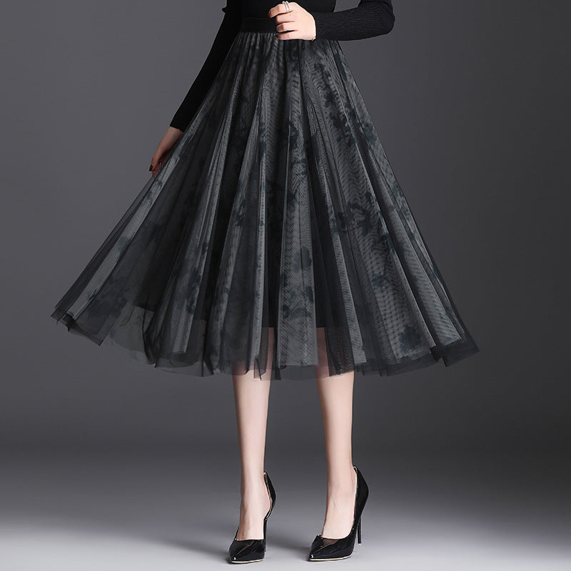 Falda A-Line de Tul Plisado de Tres Capas y Tiro Alto | Ideal para Primavera y Otoño
