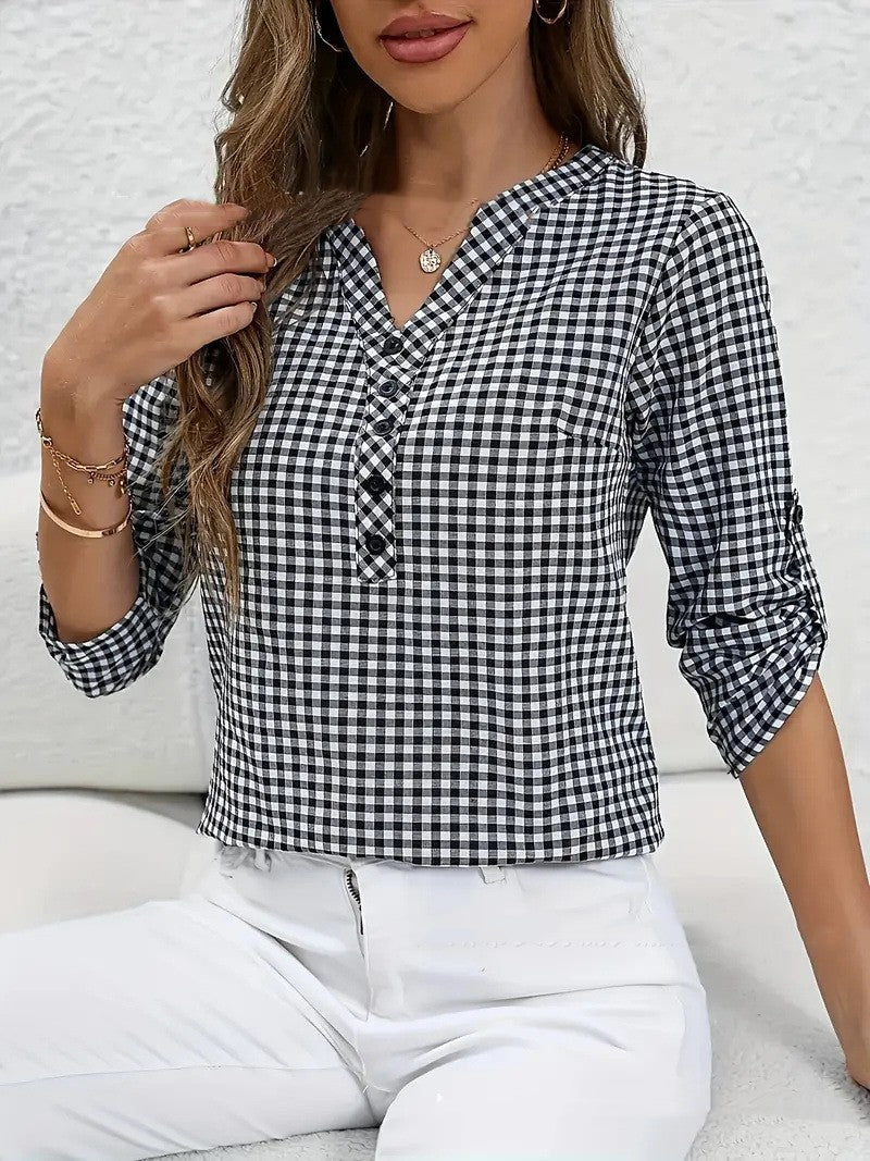 Camisa de Mujer Retro de Cuadros y Rayas de Manga Larga | Ideal para Otoño e Invierno