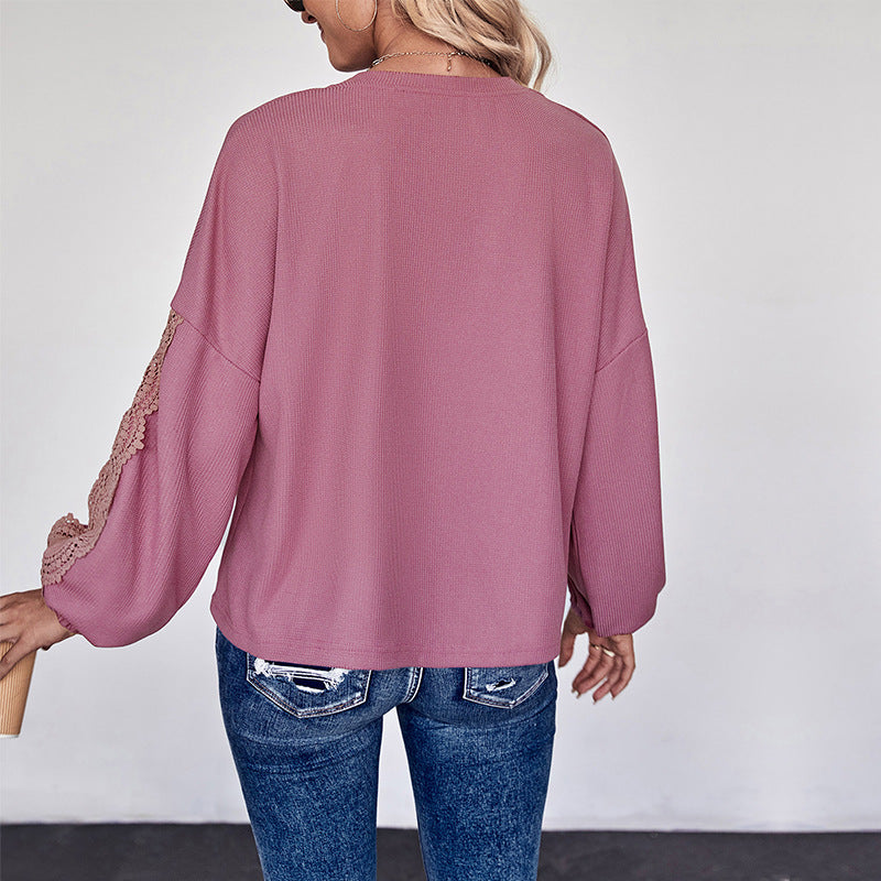 Blusa de Manga Larga con Escote en V y Encaje | Ideal para Otoño e Invierno