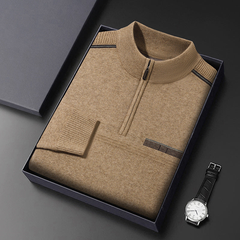 Suéter de Lana con Media Tortuga y Cremallera para Hombre, Ideal para Otoño e Invierno