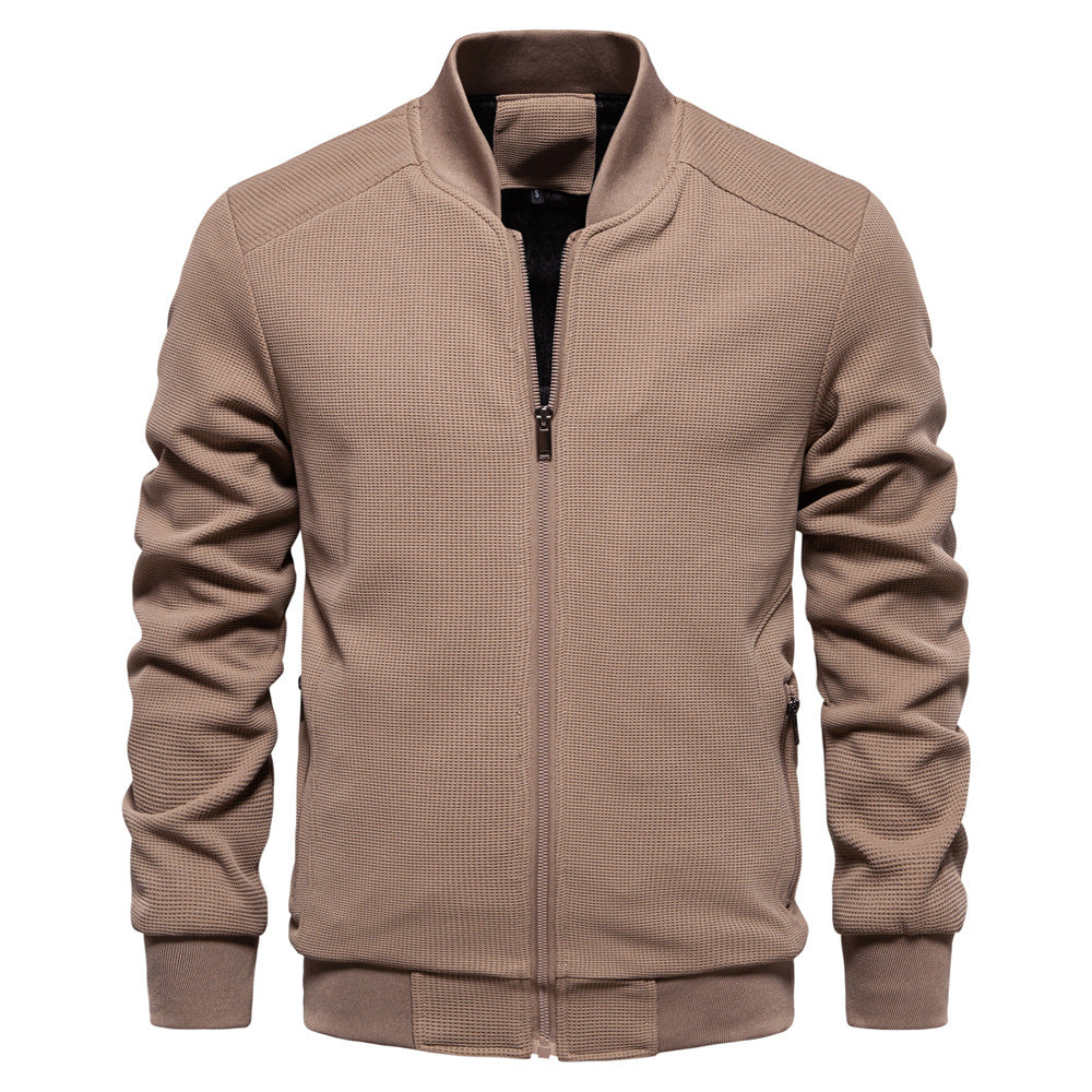 Chaqueta de Cuello Alto para Hombre en Color Sólido con Bolsillos de Cremallera | Ideal para Primavera y Otoño