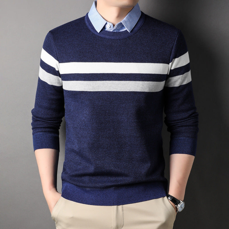 Suéter a Rayas para Hombre con Cuello de Camisa, Ideal para Otoño