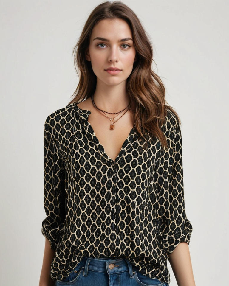 Blusa de Algodón con Cuello en V y Detalle de Botones | Ideal para Primavera y Otoño