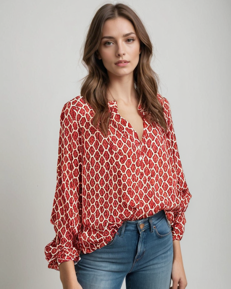 Blusa de Algodón con Cuello en V y Detalle de Botones | Ideal para Primavera y Otoño