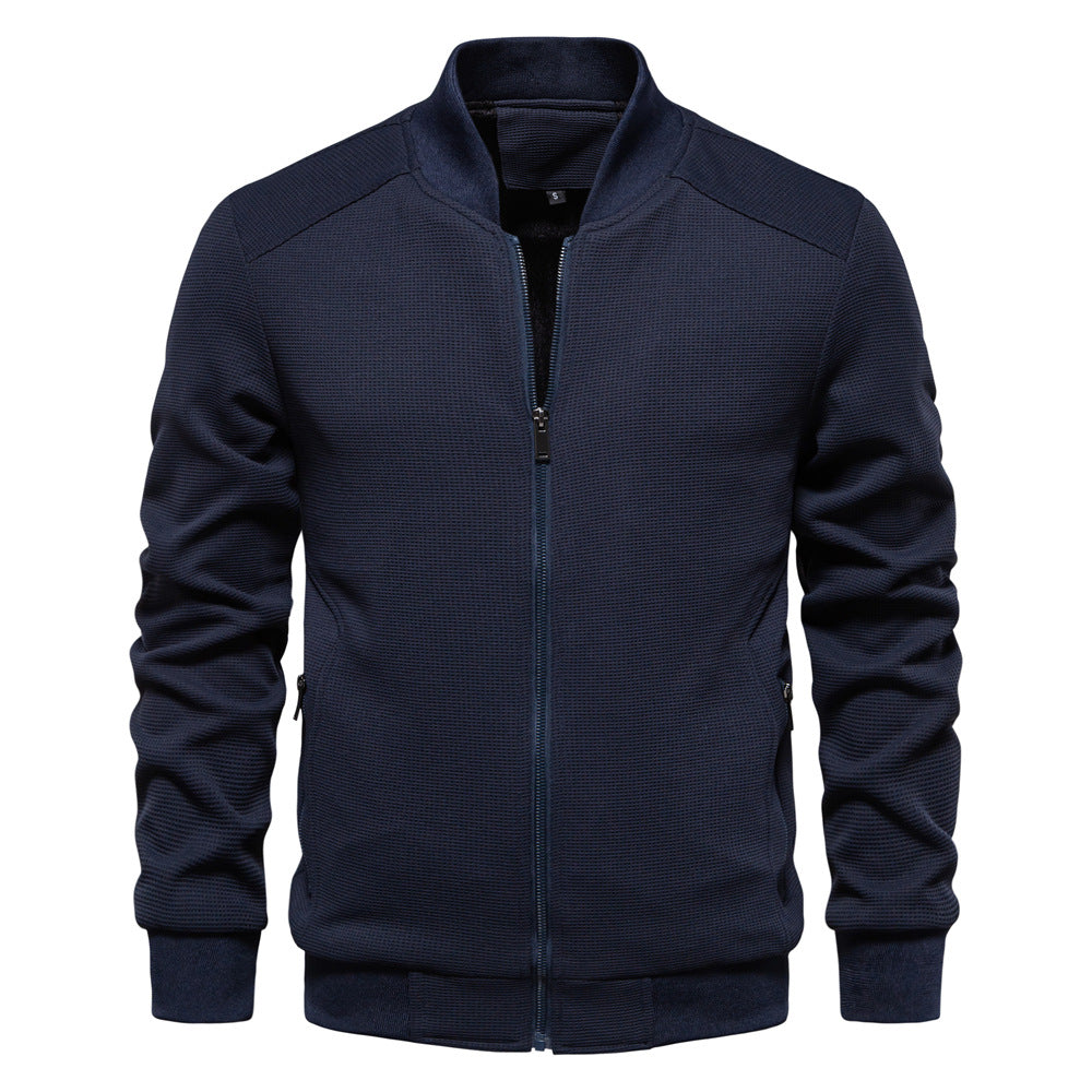 Chaqueta de Cuello Alto para Hombre en Color Sólido con Bolsillos de Cremallera | Ideal para Primavera y Otoño