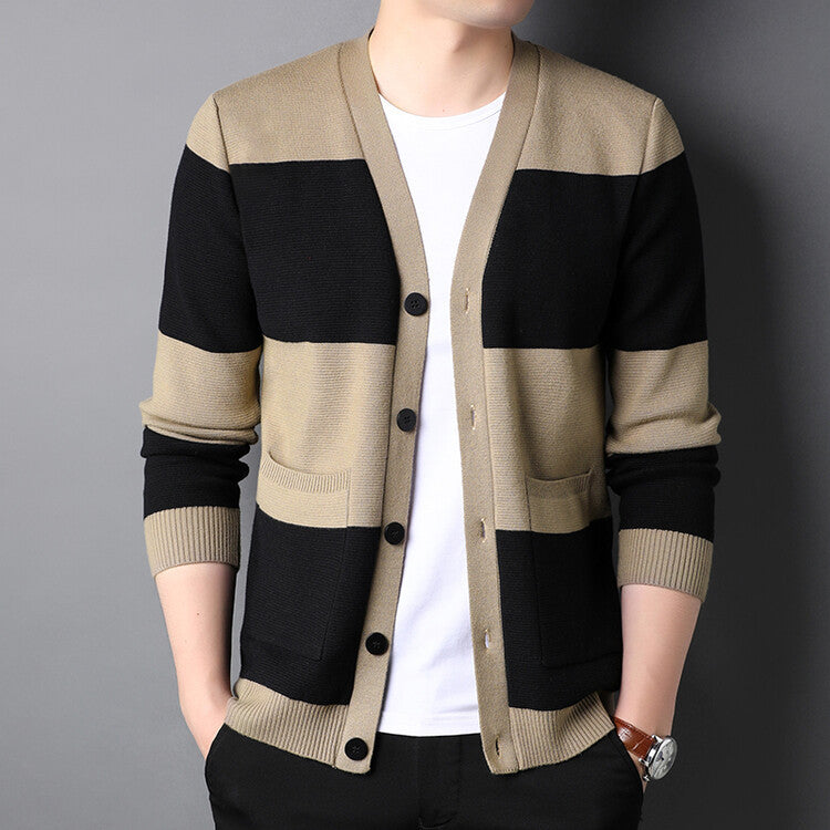 Cárdigan Rayado de Hombro Único para Hombre, Ideal para Otoño y Primavera