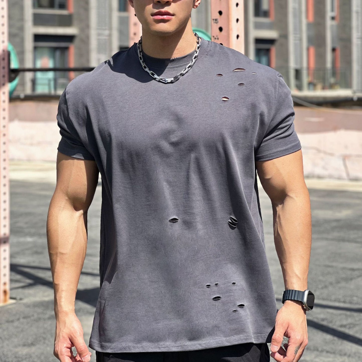 Camiseta Deportiva de Algodón Holgada de Manga Corta Ideal para el Verano