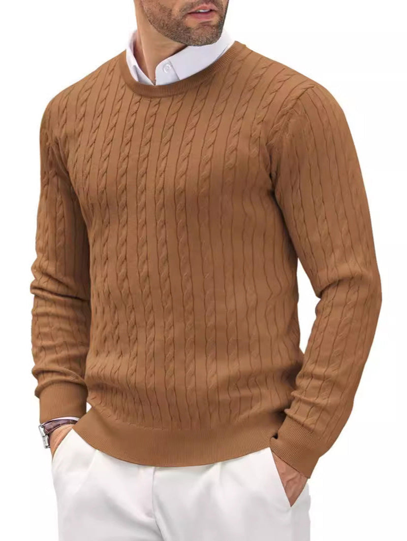 Suéter de Cuello Redondo Ajustado para Hombre con Diseño Trenzado – Ideal para Otoño
