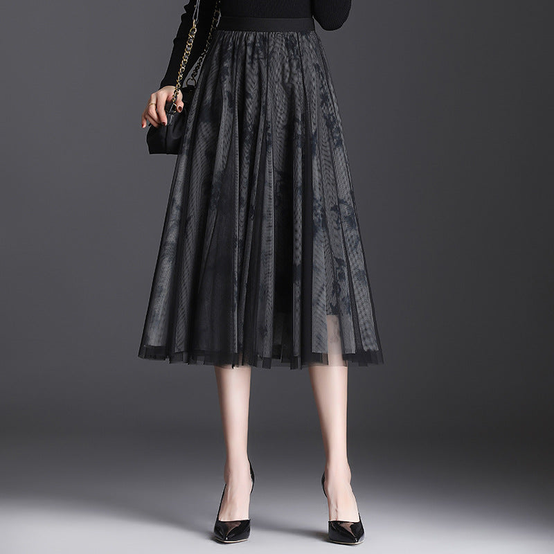 Falda A-Line de Tul Plisado de Tres Capas y Tiro Alto | Ideal para Primavera y Otoño