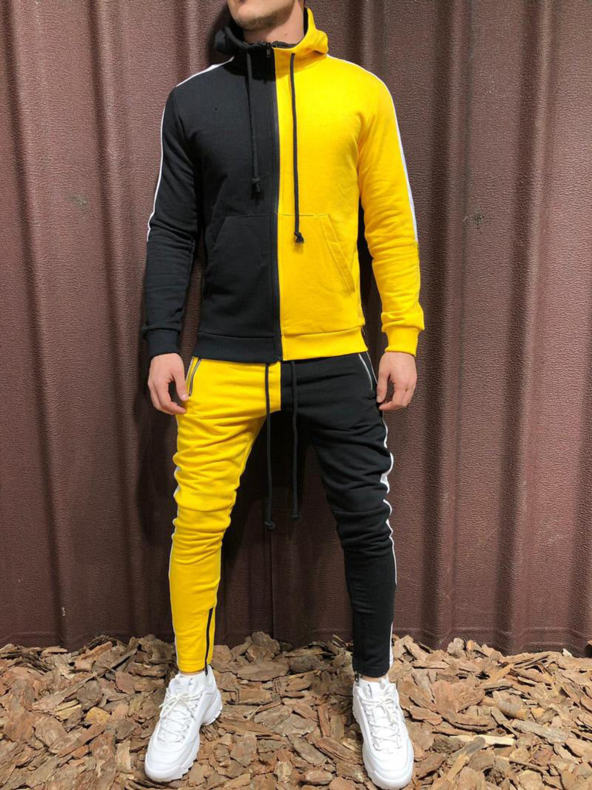Conjunto de Chaqueta con Capucha y Pantalón en Contraste – Ideal para Todas las Temporadas