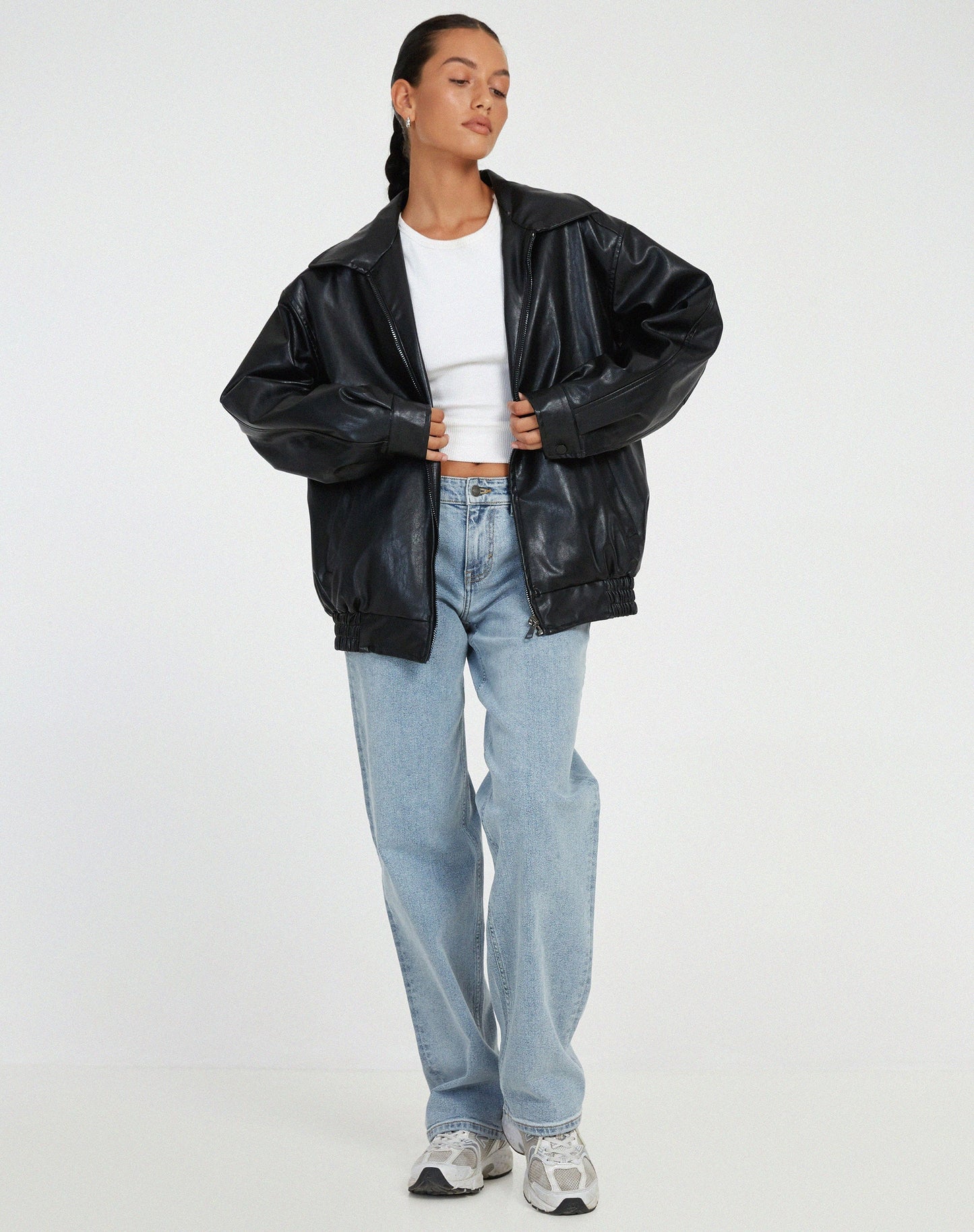 Chaqueta de cuero sintético oversize con ajuste holgado I Ideal para primavera y otoño