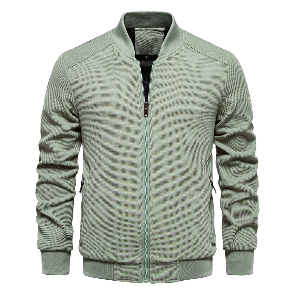 Chaqueta de Cuello Alto para Hombre en Color Sólido con Bolsillos de Cremallera | Ideal para Primavera y Otoño