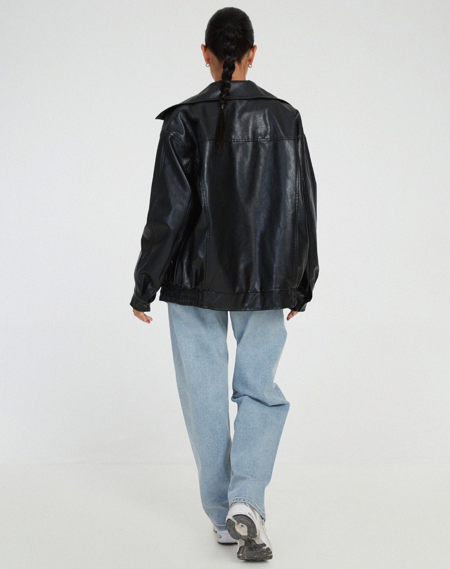 Chaqueta de cuero sintético oversize con ajuste holgado I Ideal para primavera y otoño
