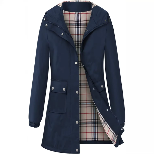 Abrigo Impermeable con Capucha y Forro a Cuadros | Ideal para Primavera y Otoño