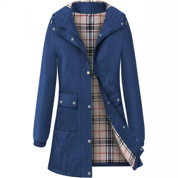 Abrigo Impermeable con Capucha y Forro a Cuadros | Ideal para Primavera y Otoño