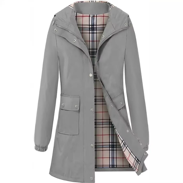Abrigo Impermeable con Capucha y Forro a Cuadros | Ideal para Primavera y Otoño