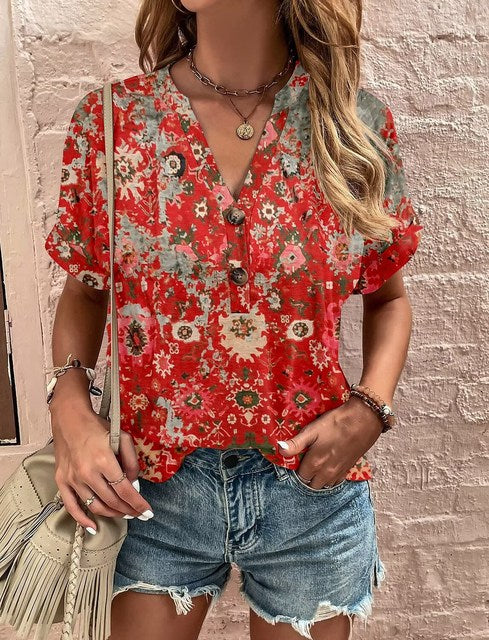 Camisa de Cuello en V con Detalles de Botones para Mujer I Ideal para Primavera y Otoño