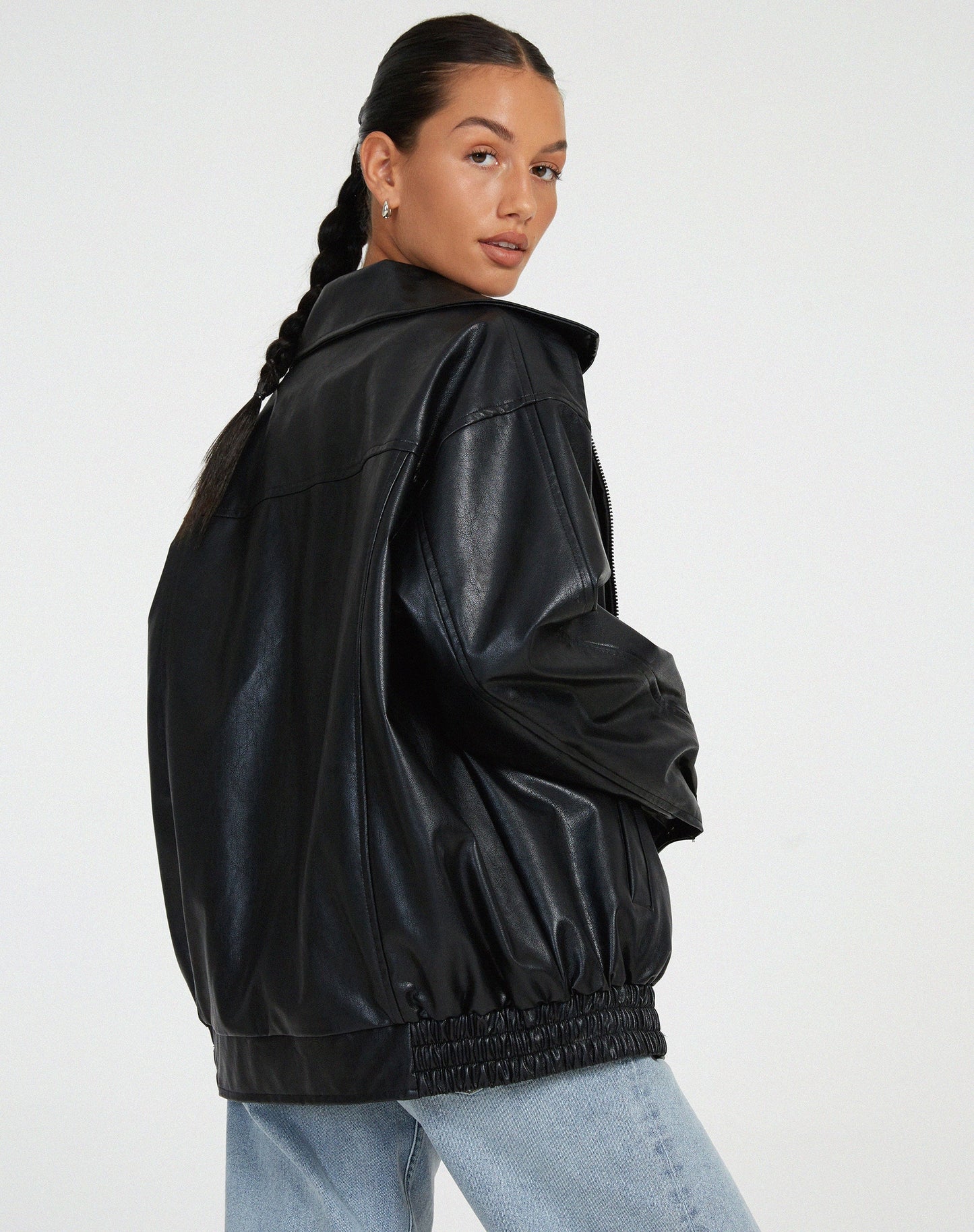 Chaqueta de cuero sintético oversize con ajuste holgado I Ideal para primavera y otoño