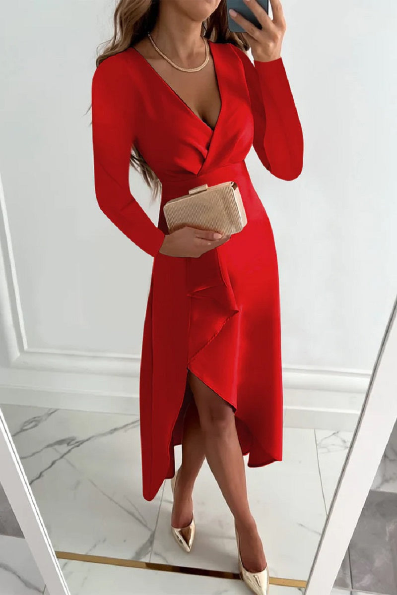 Vestido midi elegante ajustado con cintura estructurada | Ideal para primavera y otoño