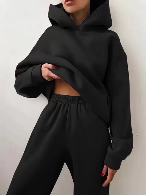 Conjunto cálido de sudadera con capucha y pantalones deportivos para mujer I Ideal para el invierno
