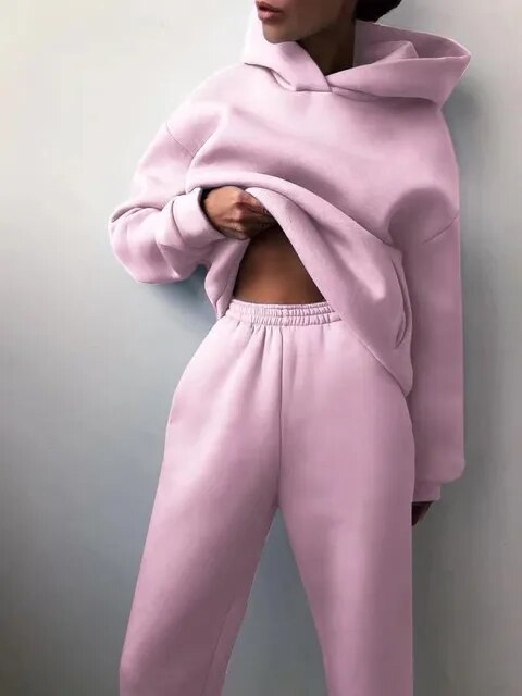 Conjunto cálido de sudadera con capucha y pantalones deportivos para mujer I Ideal para el invierno