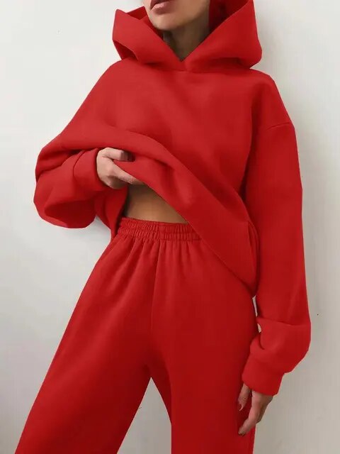 Conjunto cálido de sudadera con capucha y pantalones deportivos para mujer I Ideal para el invierno