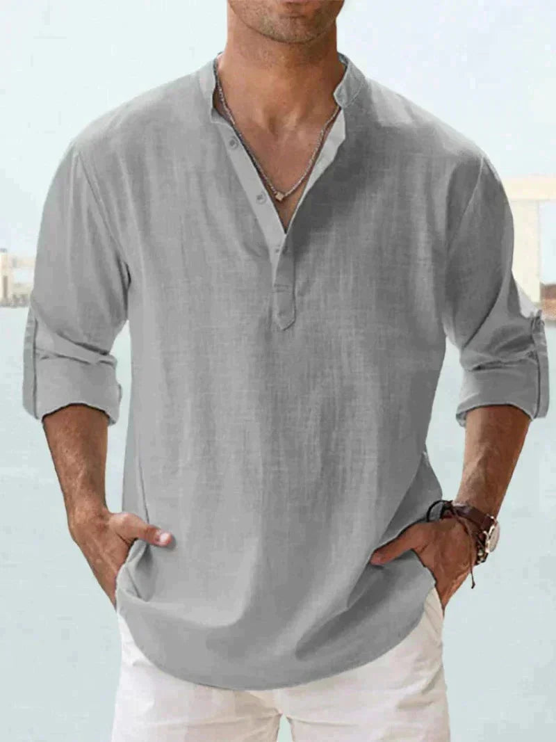 Camisa de Lino Ligera para Hombre con Cierre de Botones I Ideal para el Verano