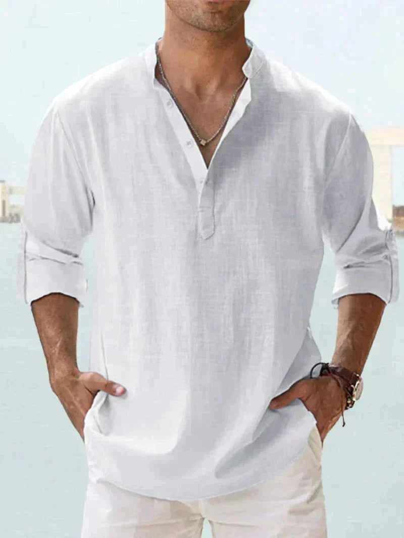 Camisa de Lino Ligera para Hombre con Cierre de Botones I Ideal para el Verano