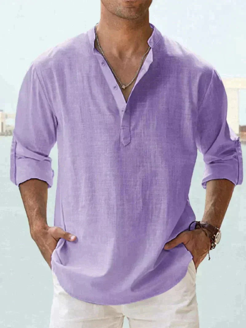 Camisa de Lino Ligera para Hombre con Cierre de Botones I Ideal para el Verano