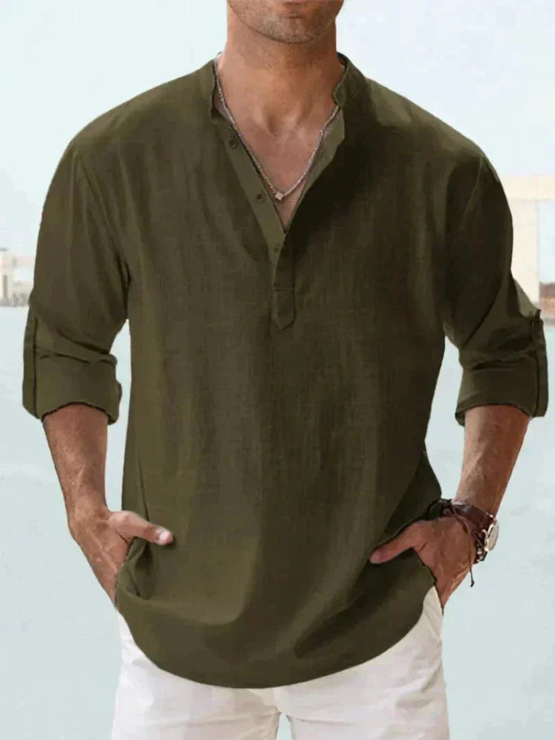 Camisa de Lino Ligera para Hombre con Cierre de Botones I Ideal para el Verano