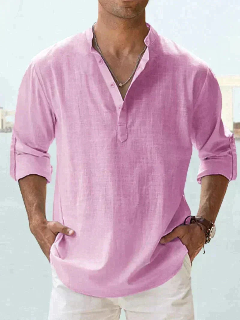 Camisa de Lino Ligera para Hombre con Cierre de Botones I Ideal para el Verano