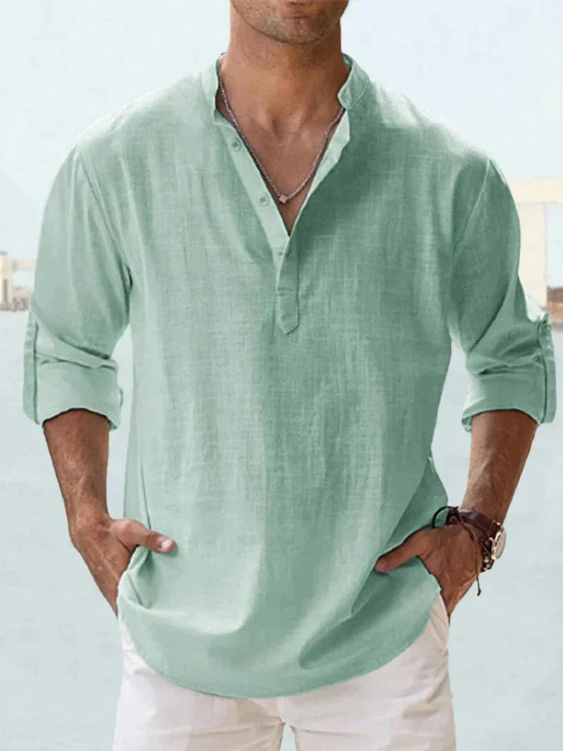 Camisa de Lino Ligera para Hombre con Cierre de Botones I Ideal para el Verano