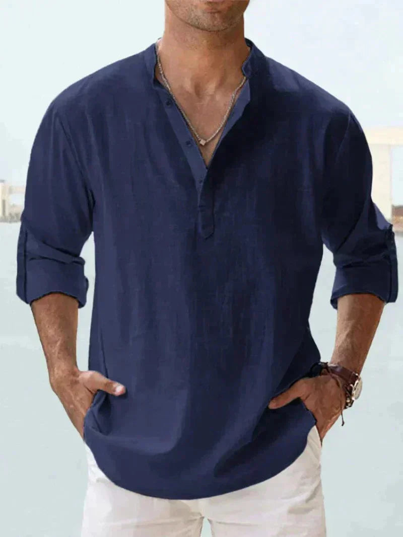 Camisa de Lino Ligera para Hombre con Cierre de Botones I Ideal para el Verano