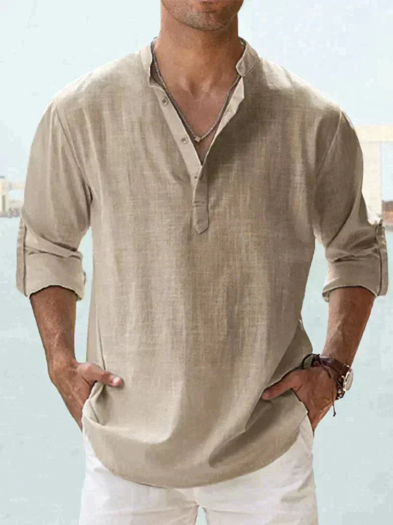 Camisa de Lino Ligera para Hombre con Cierre de Botones I Ideal para el Verano