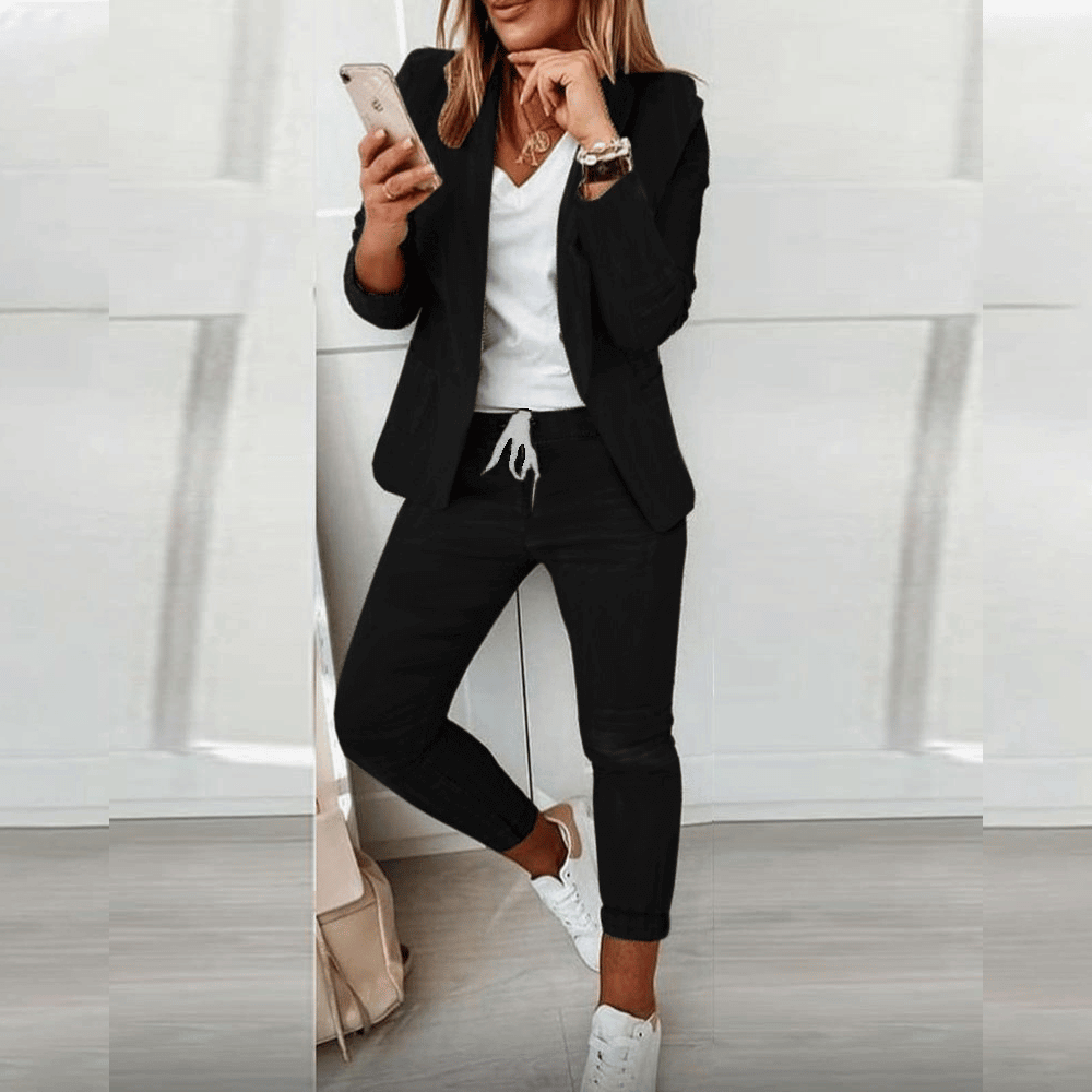 Conjunto Fluido de Dos Piezas para Mujer con Top de Manga Larga y Pantalones de Pierna Ancha | Ideal para Primavera y Otoño