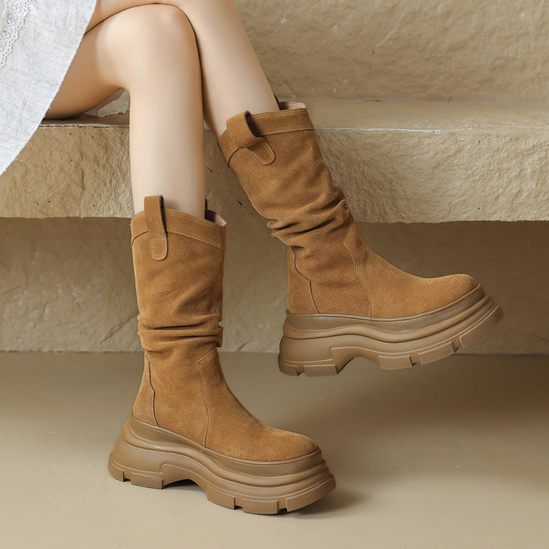 Botas de Suede con Suela Gruesa y Punta Redonda | Ideales para Invierno