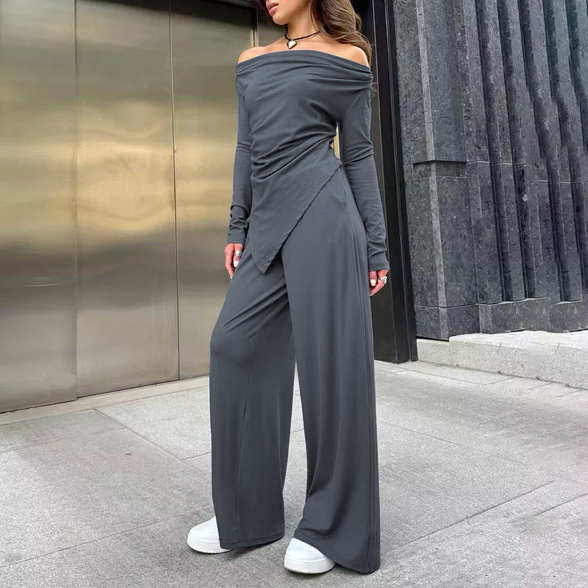 Conjunto de Top Ajustado con Cuello Caído y Cintura Alta y Pantalones | Ideal para Todas las Estaciones
