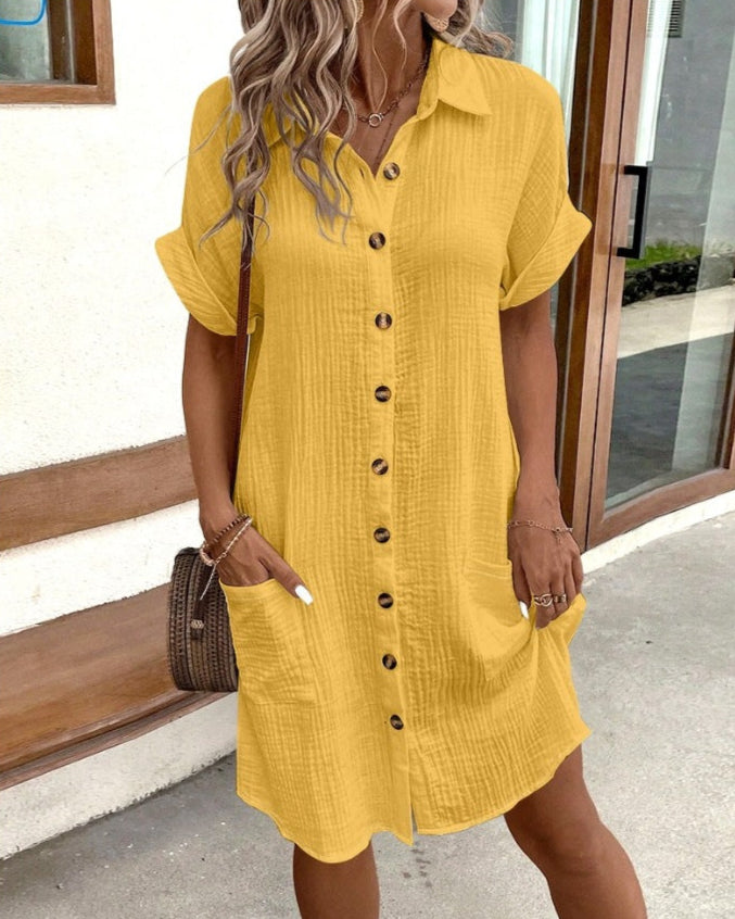 Vestido Camisero hasta la Rodilla con Bolsillos y Detalle de Hebilla | Ideal para Primavera y Verano