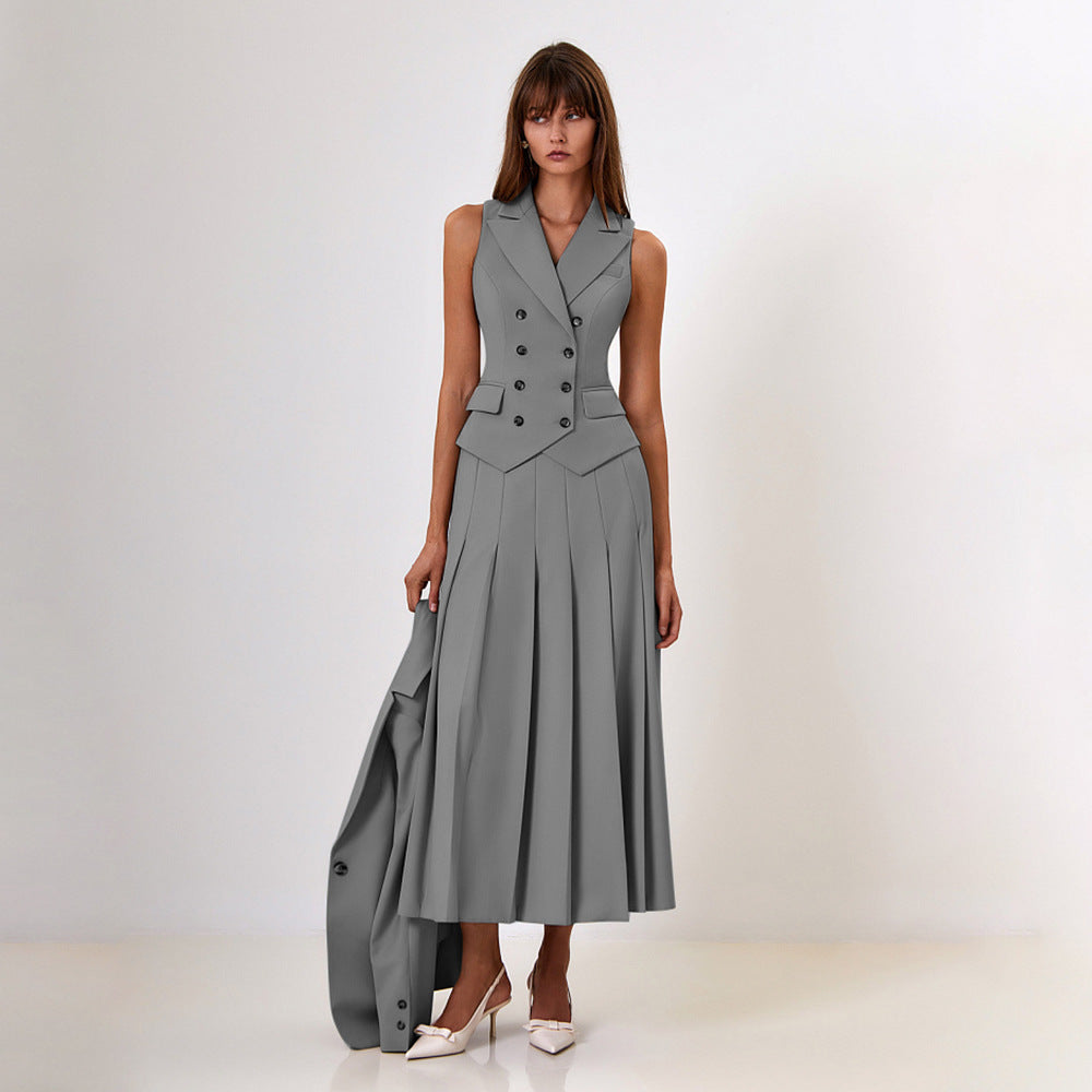 Conjunto de Dos Piezas con Chaleco sin Mangas y Vestido Plisado | Ideal para el Verano