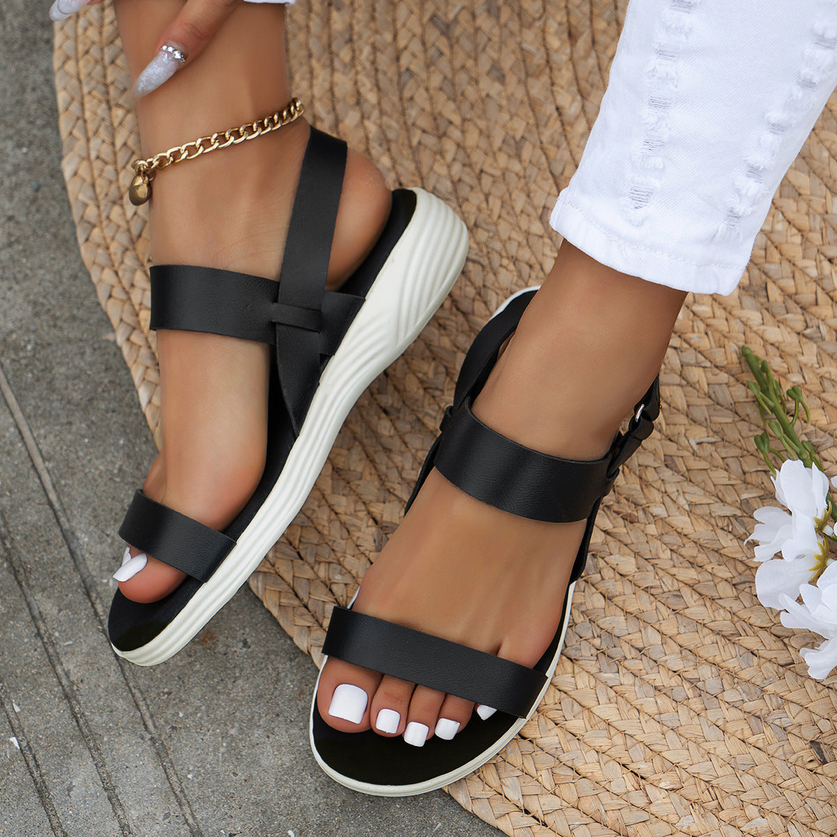 Sandalias Peep Toe para Mujer con Correa de Velcro | Ideales para el Verano