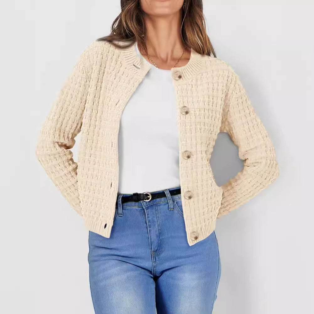Abrigo de Suéter Holgado de Cuello Redondo para Mujer | Ideal para Otoño